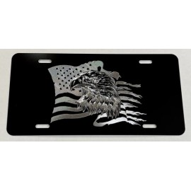 Diamond Etched Products Engraved US USA Flag Eagle Patriotic Car Tag Diamond Etched Vanity License Plate