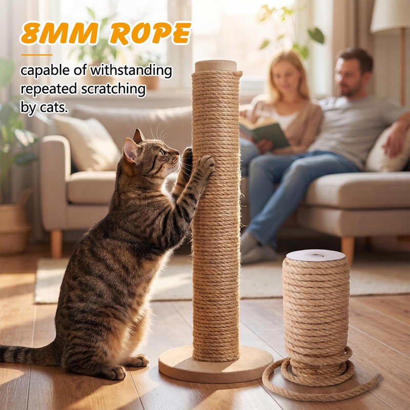 Natural Sisal Rope for Cat Scratching Post, 5/16" x 60