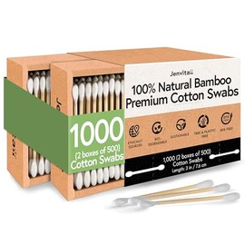 Hisopos de algodón orgánico de doble punta para orejas 100% bambú (paquete de 1000 unidades) | Artículos de belleza biodegradables y cuidado personal 
