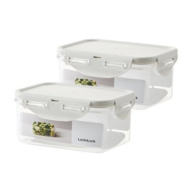 Lock&amp;Lock [1+1]Lock&amp;Lock Antibacterial Bisfree Stackable Rectangular 600ml Light Gray (2 in total) / 락앤락 [1+1]락앤락 항균 비스프리 스테커블 직사각 600ml 라이트 그레이 (총2개)