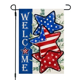 CROWNED BEAUTY 4th of July Patriotic Stars Garden Flag 12x18 Inch Double Sided for Outside Small Burlap Independence Day Welcome Yard Decorations
