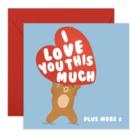Big Heart Love Card "I Love You This Much" Bear Greeting Card - Gifts for Him, Her, Wife, Husband, Girlfriend, Boyfriend, Fiance, Babe - Valentine's Day and Anniversaries -Comes with Sweet Stickers