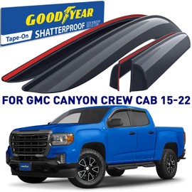 Goodyear Shatterproof Window Deflectors for GMC Canyon 2015-2022 Crew Cab, Tape-on Rain Guards, Window Visors, Vent Deflector Visor, Car Accessories, 4 pcs. - GY003286