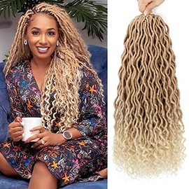 Goddess Locs Crochet Hair - 6 Packs 20 Inch Curly Faux Locs Crochet Hair for Black Women, Crochet Pre-Looped Curly Hair Soft Synthetic Braiding Hair Extensions (20 Inch, 6Packs, 27/613#)