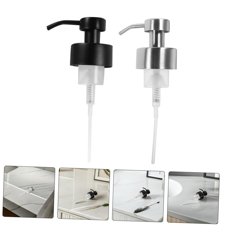 Gatuida 2pcs Reusable Stainless Steel Soap Dispenser Pump Top Replacement