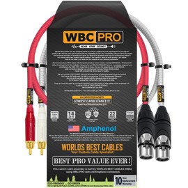 2 Foot RCA to XLR (Female) Cable Pair - WBC-PRO-LOCAP Low-Capacitance (14pF/ft) 22 AWG Ultra-Silent Audiophile & Pro-Grade Audio Interconnect Cable - Amphenol Plugs & Red & Silver Tweed Jackets
