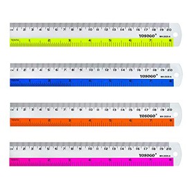 Regla de aluminio de 20 cm de colores surtidos en pulgadas y escala CM con agujero para colgar, paquete de 6