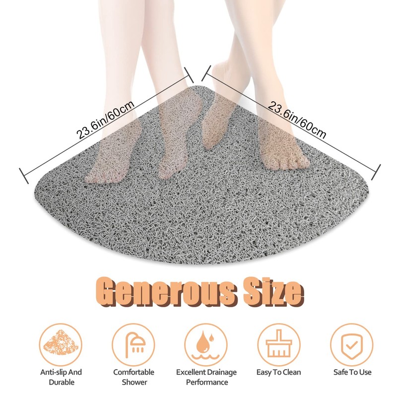 Lurowo Corner Shower Mat - Non Slip, Quadrant Loofah Mat