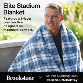 Brookstone Elite Stadium Blanket – Oversized Waterproof Outdoor Blanket 70'' x 60'' - Brushed Flannel & Sherpa, Portable w/Carry Bag, Machine Washable for Tailgating, Sports Events, Fire Pits – Blue