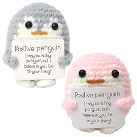 YceLon 2 Stück Positive Pinguin Geschenk mit Karte, 7.5CM Mini Penguin Geschenke für Freunde, Positive Geschenke für Krebskranke, Kleine Pinguine Spielzeug als Glücksbringer, 1 Grau & 1 Rosa