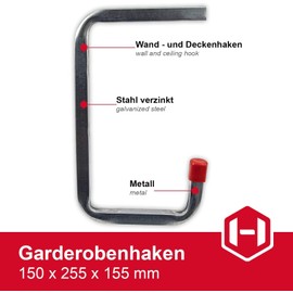 Gedotec Wall Mount - Ceiling and Wall Hooks for Screwing Galvanised Steel - Rubberised | Pack of 2 Tool Hooks 115 x 160 x 100 mm Including Mounting Material | Universal Hooks Metal | Wall Mount Garage