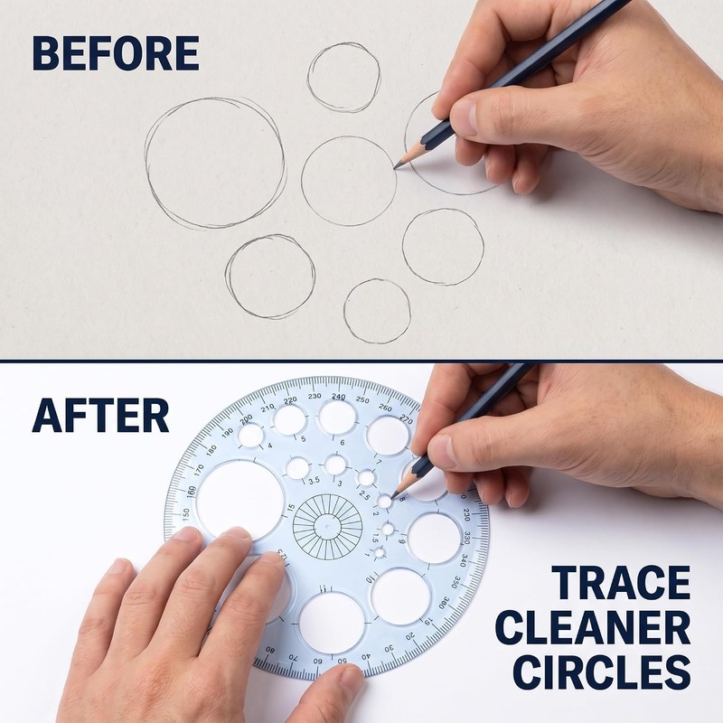 White Round Protractor 360 Degree, Plastic Full Circle Template, 16