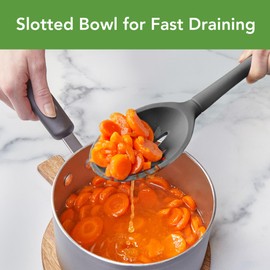 Tovolo Flex-Core Non-Stick All Silicone Slotted Deep Spoon Kitchen Utensil for Scooping and Serving – Heat-Resistant, Dishwasher Safe & BPA Free - Charcoal