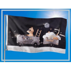 PHENO FLAGS Good Night Flag for Children - 60 x 90 cm - Unique Motif with Cute Fox and Moon, High-Quality Children's Flag for Children's Room or Play Tower with Metal Eyelets and Double Stitching