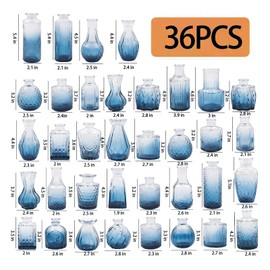 Glass Bud Vases Set of 36PCS, Small Flower Vases for Wedding Centerpiece Table Decoration, Vintage Vase in Bulk for Flower Arrangements, Mini Vase for Birthday Party, Festival Home Decor, Blue
