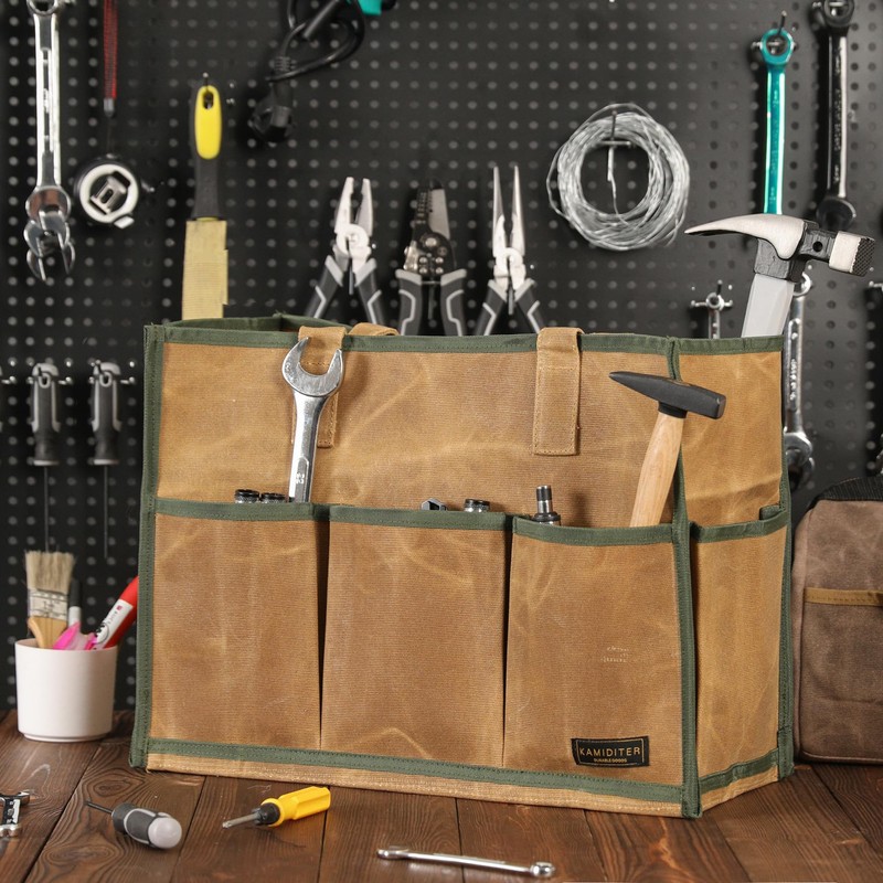 Heavy Duty 16OZ Waxed Canvas Wide Mouth Water-Resistant Tool Bag,Tool