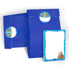 JuNa-Experten Children's Birthday Party Bag Set of 12 Gift Bags + 12 Stickers + 12 Mini Blocks Dolphin / Party Bags Party Favours Children Girls Boys Boys Notepad