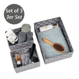 WENKO Adria bathroom basket, grey, 3-piece set, decorative basket storage and organisation in sizes M & L for kitchen, bathroom and the entire household, organiser made of sturdy polypropylene