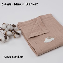BEBELOP Premium Muslin Punch Embroidery Swaddle Blankets for Newborns and Babies | 6-Layer%100 Cotton Baby Blanket, Receiving Blanket | Baby Essentials for Nursery, Stroller