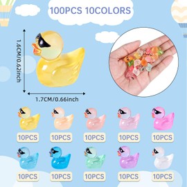 LRNESTO 100 Pcs Mini Ducks to Hide Luminous, Tiny Ducks with Sunglasses Miniature Ducks for Dollhouse Family Crafts Aquarium Garden Landscape Ornament Potted Decorations DIY Accessories(10 Colors)