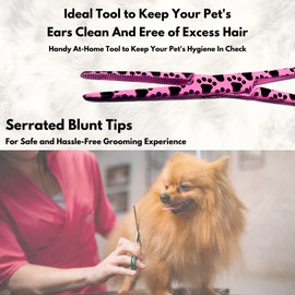 Pet Hemostat - Stainless Steel Straight Hemostat to Remove Excess Hair, Burrs, Thorns - Professional Pet Grooming Tool for Cats and Dogs 5.5" (Pink Black Paws)