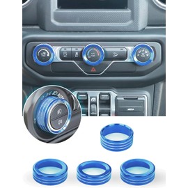 Savadicar HVAC Climate Control Panel Knob Trim Kits & Light Control Switch Cover, Air Conditioner Knob Aluminum Alloy Ring for 2018-2024 Jeep Wrangler JL JLU & Gladiator JT, Interior Accessories, Blue