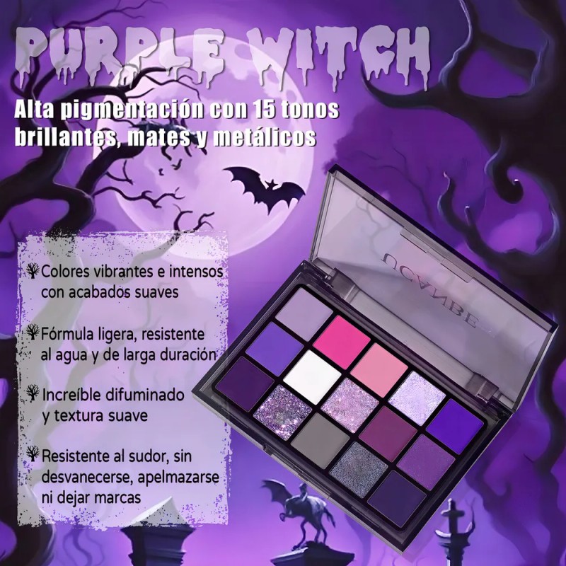 Paleta de Sombras Ucanbe Purple Witch 15 Tonos Mate Brillante