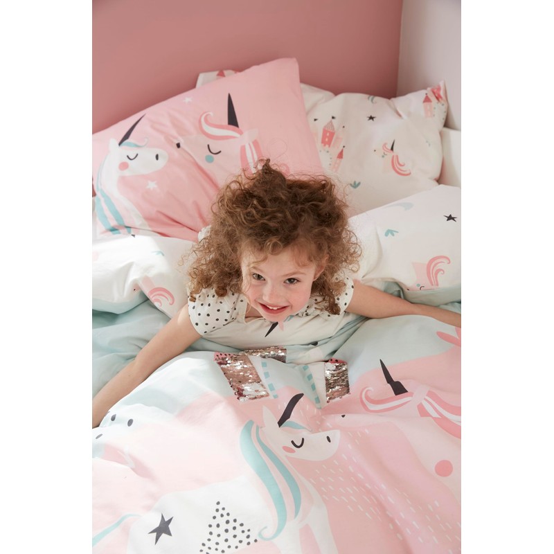 Vertbaudet Girls' Bedding Set Unicorns Soft Pink 140 x 200