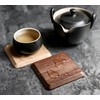 Tiardey Square Solid Wood Tea Coaster Beech Iinsulation Padwith Holder,Set