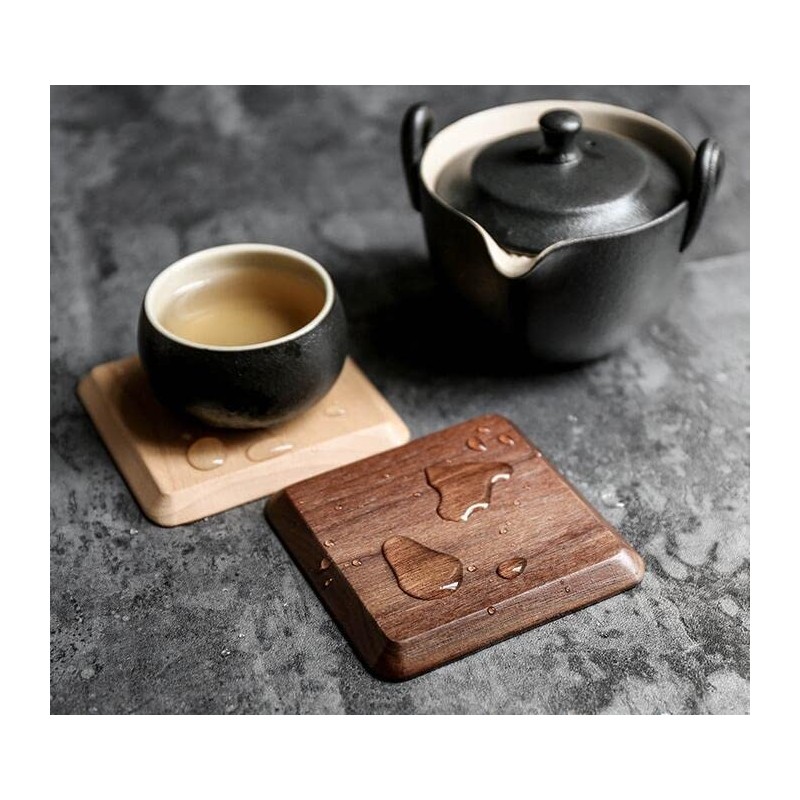 Tiardey Square Solid Wood Tea Coaster Beech Iinsulation Padwith Holder,Set