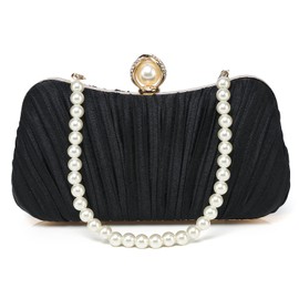 SUNSPOT 3-Way Party Bag, Clutch Bag, Wedding Handbag, Women's, Formal Evening Bag, Pearl Churn Included, black-P