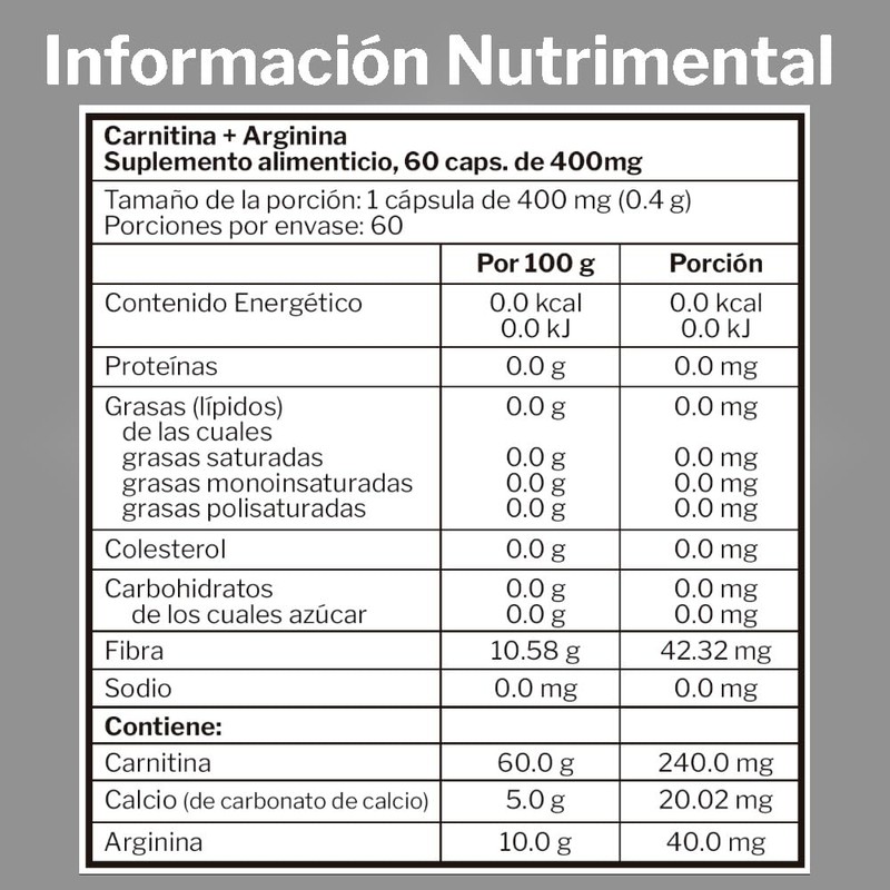 L-Carnitina + Arginina | 400 mg | 60 cápsulas |