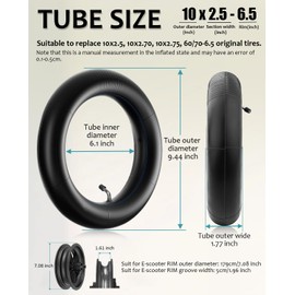 GLDYTIMES 10 inch Scooter Tire 10X2.5 60/70-6.5 Rubber Inner Tube Replacement for Ninebot Max G30P G30LP, Zero 10x, HIBOY MAX3, Yume D4, Hover1 Alpha Electric Scooter Thickened wear-resistant Wheel
