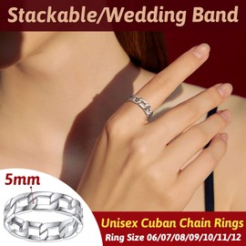 FaithHeart Plain Silver Link Chain Rings Woman Mens Wedding Bands 6mm Vintage Irish Celtic Knot Thumb Pinky Rings