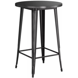 LANC 24'' Round Distressed Black Metal Outdoor Restaurant Patio Bar Height Table