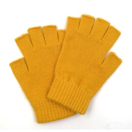 Mongolian Pure Merino Wool Woman Merino Women Man Men Half Fingers Mid Fingerless Gloves Mittens (Yellow)