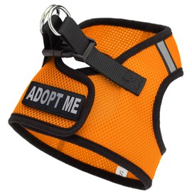 Dogline Boston Step in Mesh Dog Harness with Adopt Me Patch No Choke Pet Vest Soft Gentle Padded Chest Halter for Puppies Small Medium and Large Dogs 16 to 18 inches Girth Orange