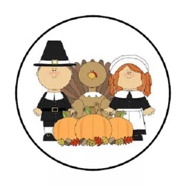 handmade 48 FALL THANKSGIVING PILGRIMS PUMPKIN ENVELOPE SEALS LABELS STICKERS 1.2" ROUND