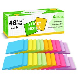 48 Pads Sticky Notes 3x3 in, 42 Sheets/Pad, 2016 Sheets Total - Super Sticky, Bright Colors, Sturdy Recyclable Paper Box, Shareable Bulk Pack for Office, School & Home