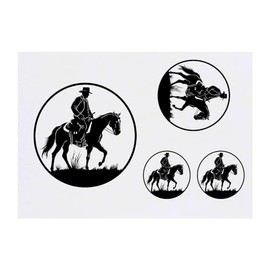 4 x 'Cowboy Riding Horse ' Temporary Tattoos - Water Resistant, Skin-Safe, Non-Toxic Transfers, Mixed Sizes (TO00073356)