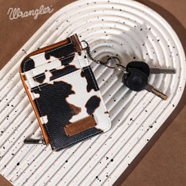 Montana West Wrangler Horsehair Card Wallet for Women Cowhide Credit Card Holder Rustic Animal Print Wallet with Keychain WG133-W005BR
