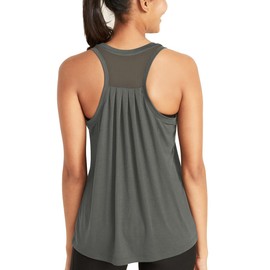 Bestisun Womens Yoga Athletic Shirt Racerback Tank Tops Mesh Back Gym Clothes for Women Deep Gray XXL
