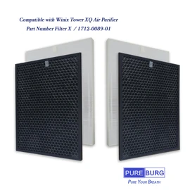 PUREBURG Replacement Filter Compatible with Winix XQ & XQ Pro Tower Air Purifier, Filter X, 2 x H13 HEPA & 2 x Activated Carbon Filters Air Clean Dust VOCs Odor