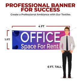 Office Space For Rent Large Banners and Signs for Outdoor by Mavis Printing-Polyester Banner with 4 Holes for Easy Hang Indoor & Outdoor|4x1 Feet HD Banner to Promote Real Estate Business| Made in USA