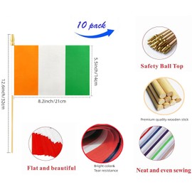 10 Pack Cote d 'Ivoire Flags, CI Handheld Flag-5x8 In,Côte d'Ivoirians Mini Flag Small flag, for Party, Shops and Bars Decorations, And International Day Celebrations.