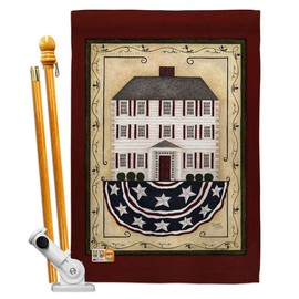 Patriotic White House Flag Set Country Living Primitive Farm Western Barn American Rustic Cowboy Rural Ranch Small Decorative Gift Yard Banner Double-Sided Made In USA 28 X 40