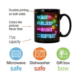 ZWV Funny Gaming Mugs, Eat Sleep Game Repeat Computer Video Games Game Coffee Mugs for Gamers Men, Gamer Boy Gifts, Gamer Gifts For Teen Boys, Gamer Gifts For Him-z118