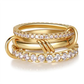 AIPULIDUO Gold Stackable Rings for Women Non Tarnish, 18K Gold Plated CZ Cubic Zirconia Rings, Golden Rings Set, Multi-Link Connected Rings