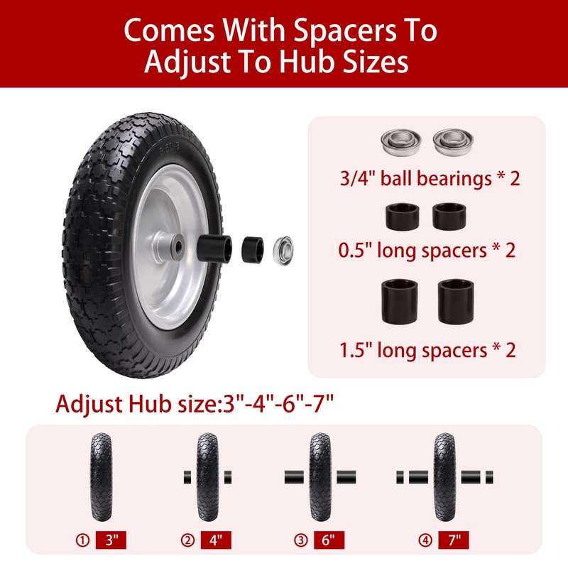 LTNICER 14.5" Wheelbarrow Tire, 3.50-8" Flat-free Solid Tire and Wheel
