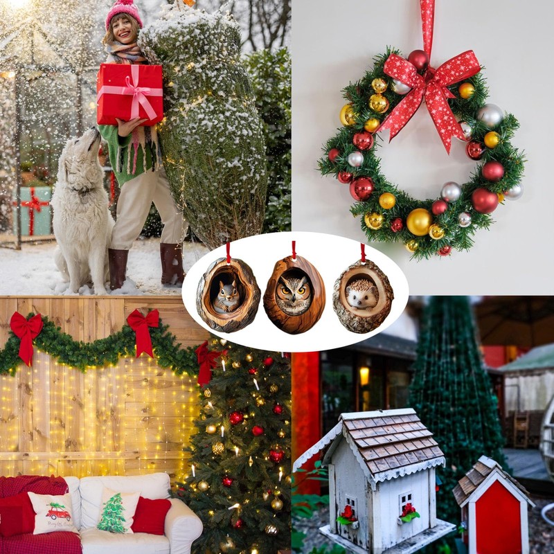 Racoon Owl Christmas Tree Decorations, 2D Raccoon Squirrel Ornament Pendant,
